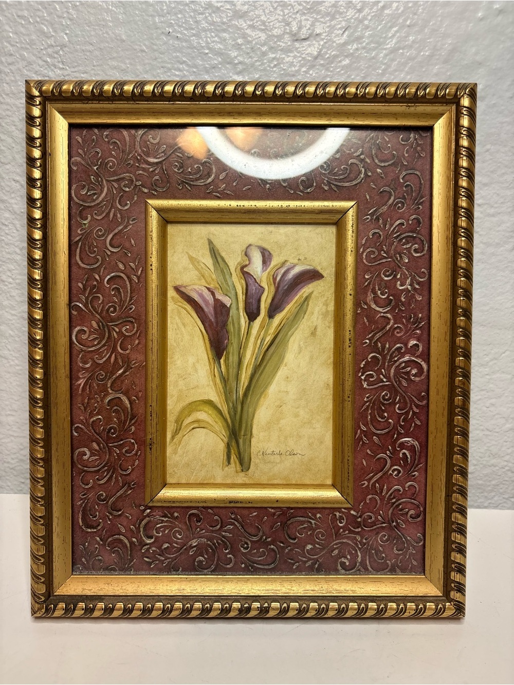 Framed Botanical Wall Art with Purple Calla Lilies